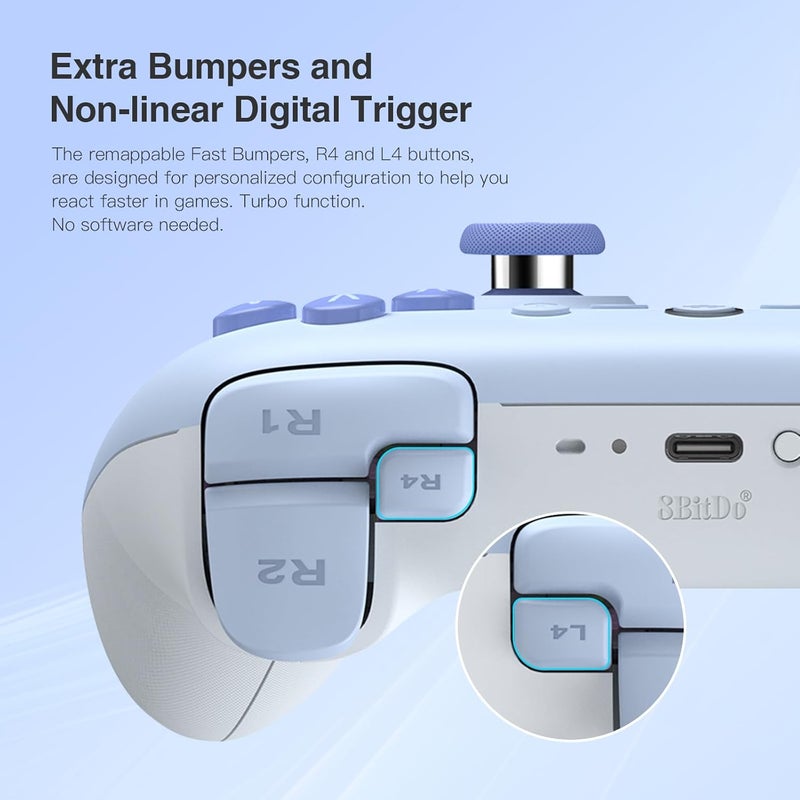 8Bitdo Ultimate 2C Bluetooth Controller (Hall Effect Joystick Update) - for Switch, with Remappable L4/R4 Bumpers, 6-axis Motion Control, Rumble Vibration and Turbo Function (Blue) - Image 3